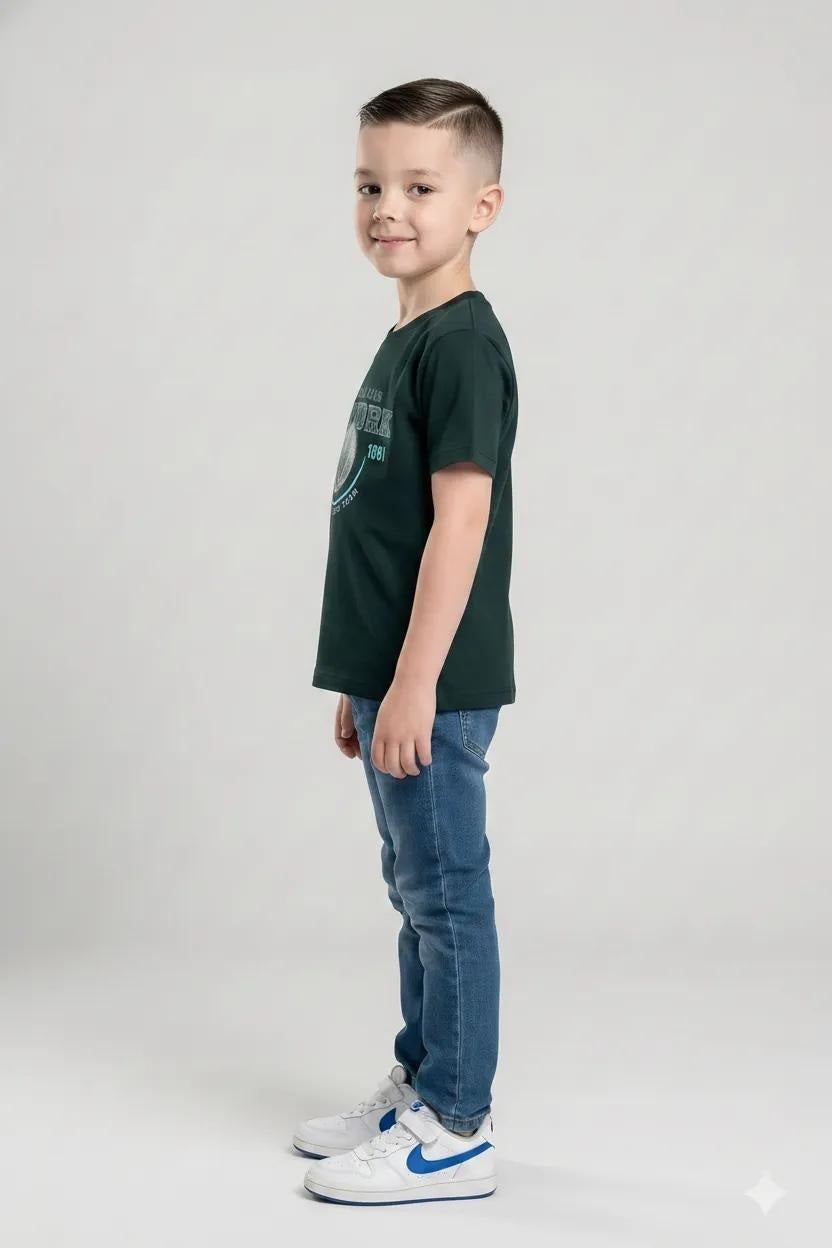 Boys Mountain Green Printed T-shirt