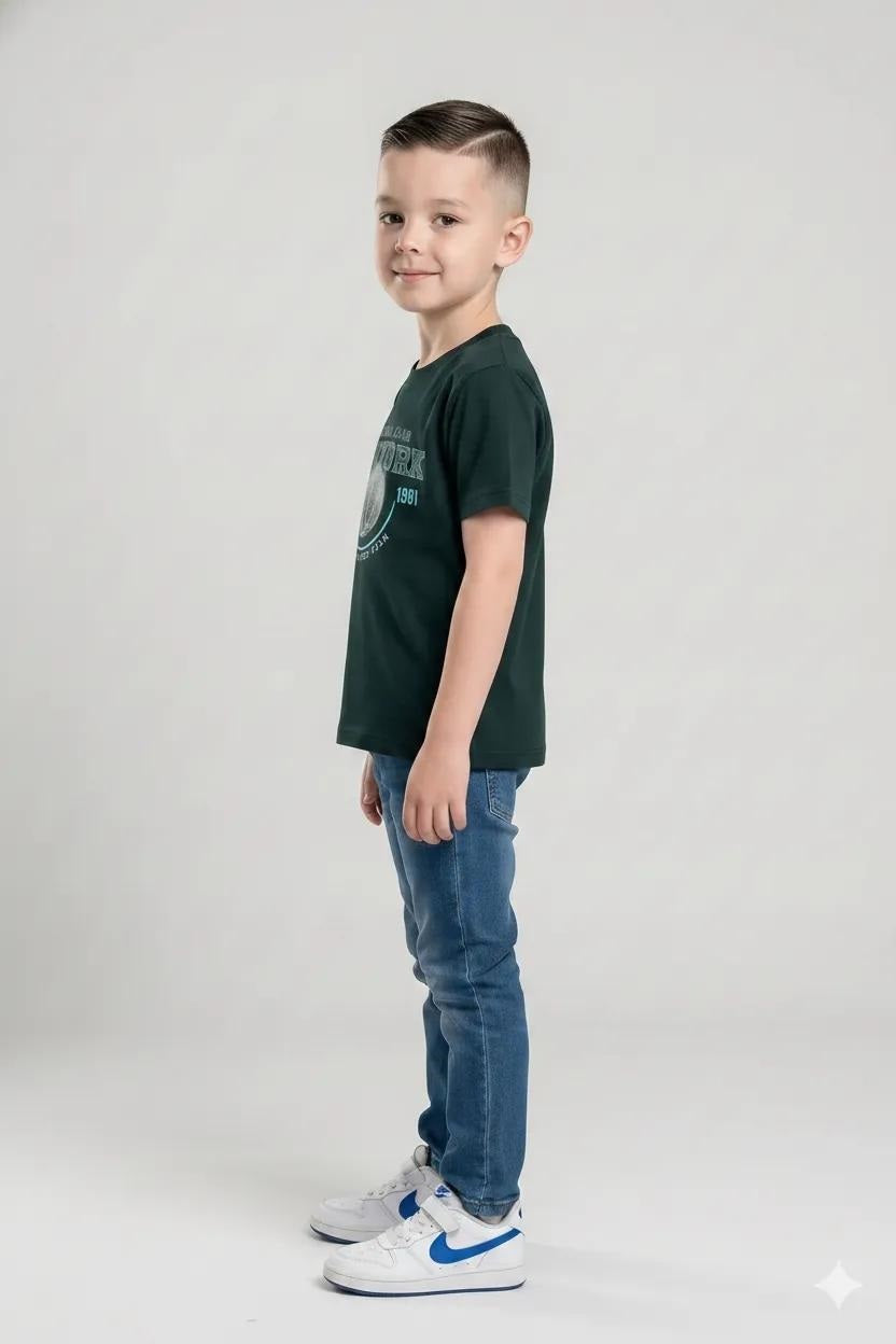 Boys Mountain Green Printed T-shirt