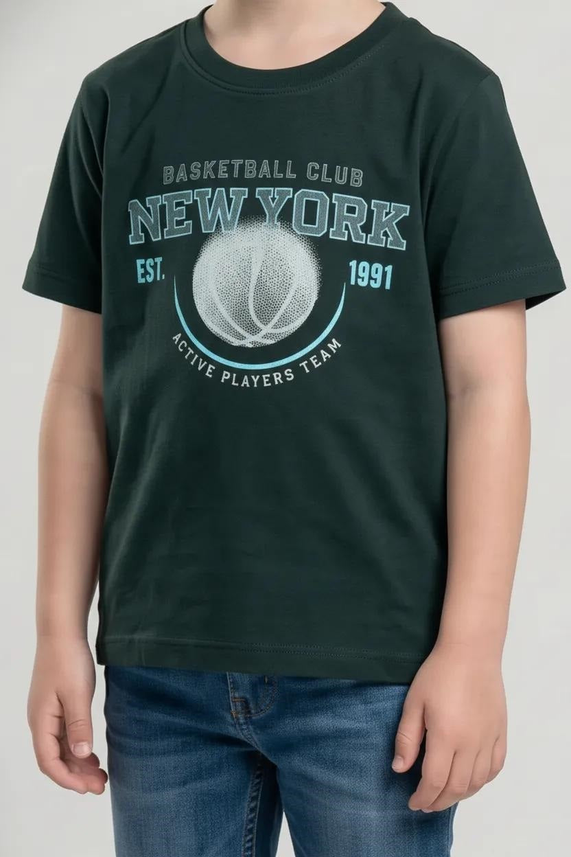 Boys Mountain Green Printed T-shirt
