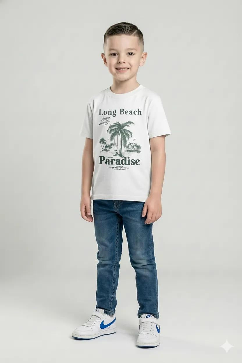 Octave Boys Off White Printed Cotton Round Neck T-shirt