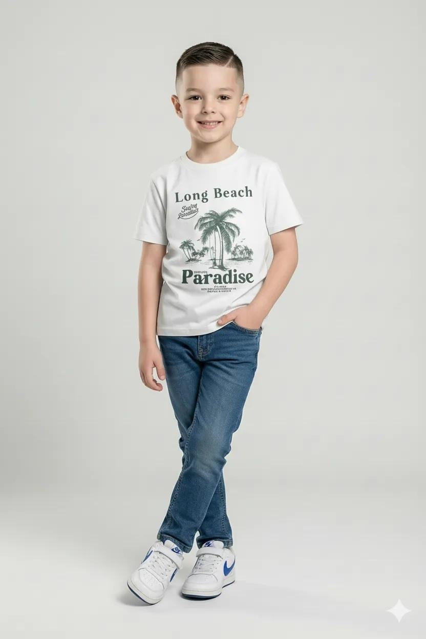 Octave Boys Off White Printed Cotton Round Neck T-shirt