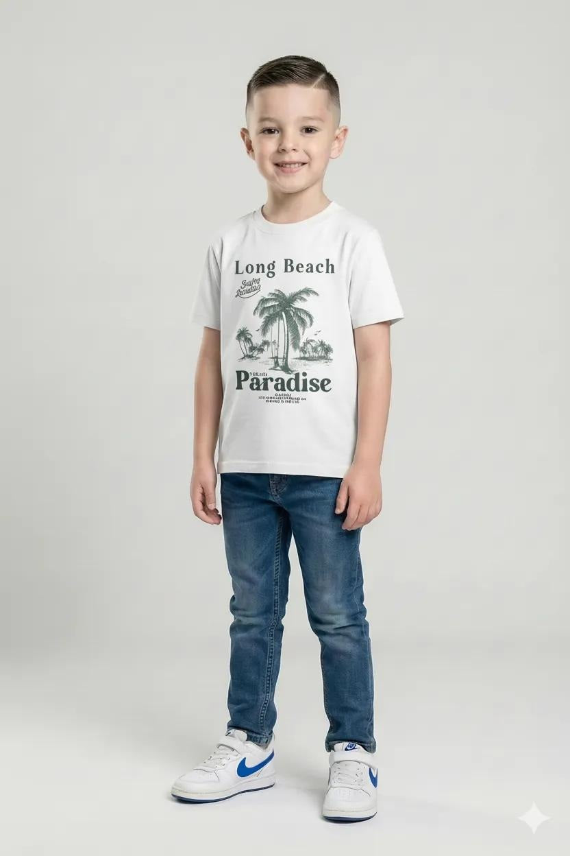 Octave Boys Off White Printed Cotton Round Neck T-shirt