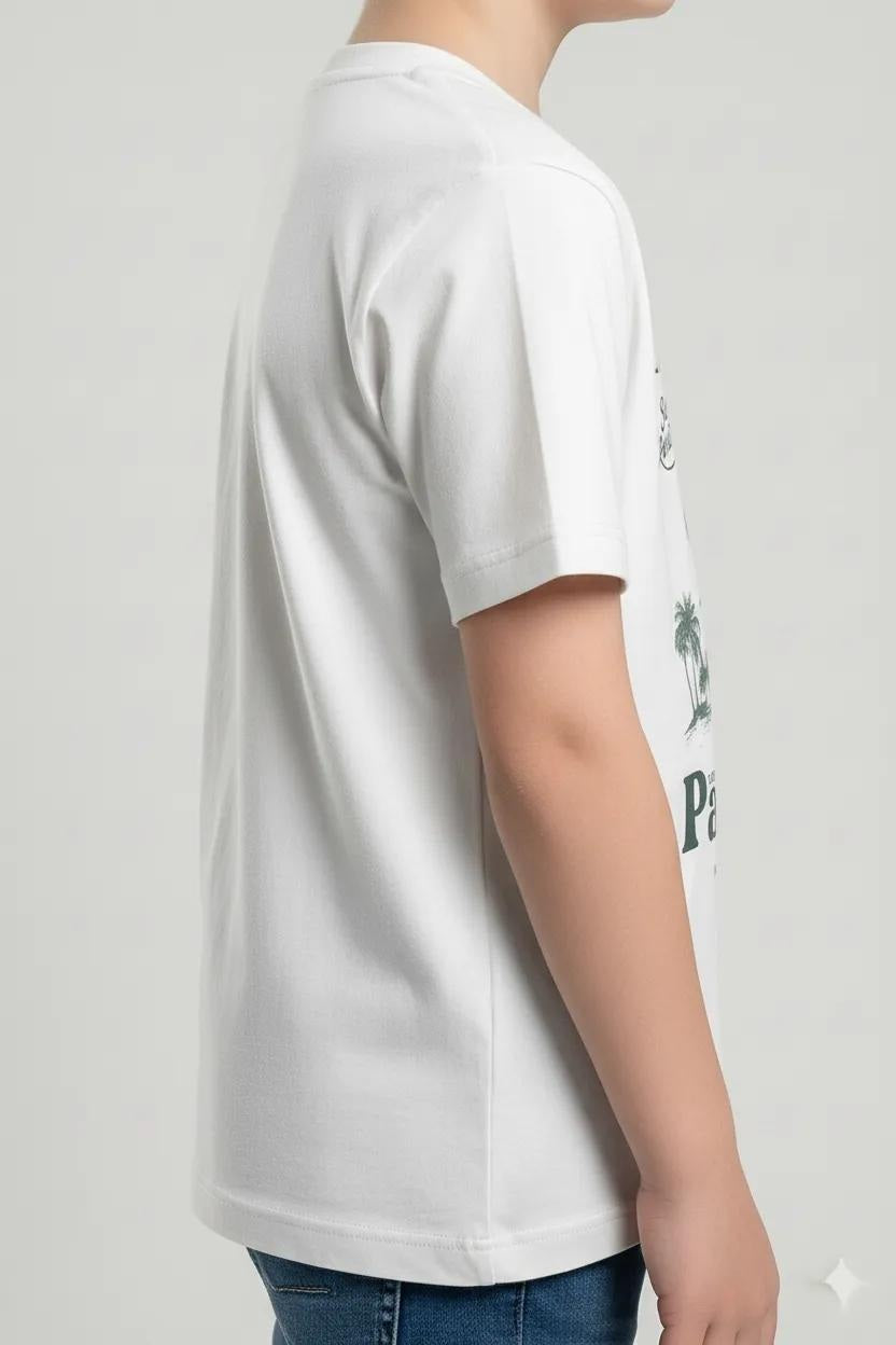 Octave Boys Off White Printed Cotton Round Neck T-shirt