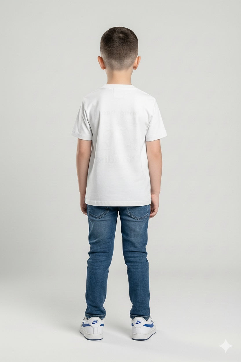 Octave Boys Off White Printed Cotton Round Neck T-shirt