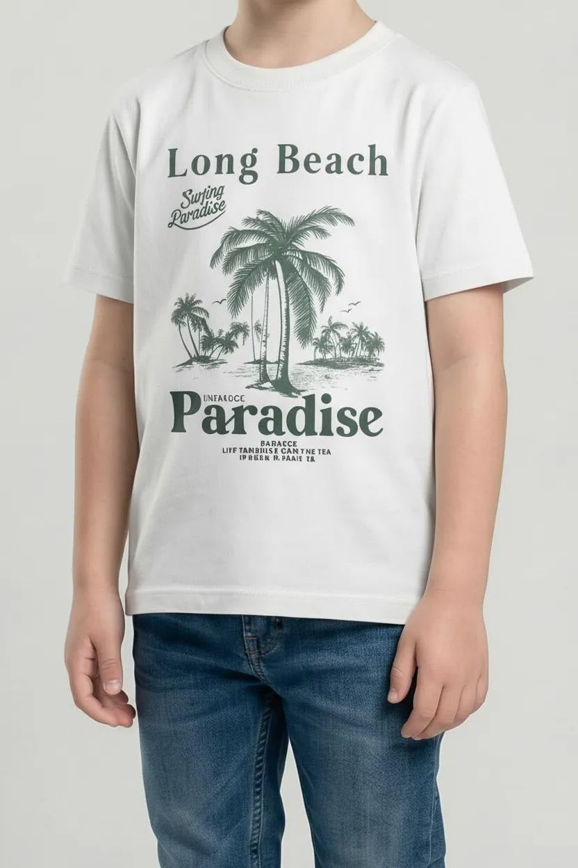 Octave Boys Off White Printed Cotton Round Neck T-shirt