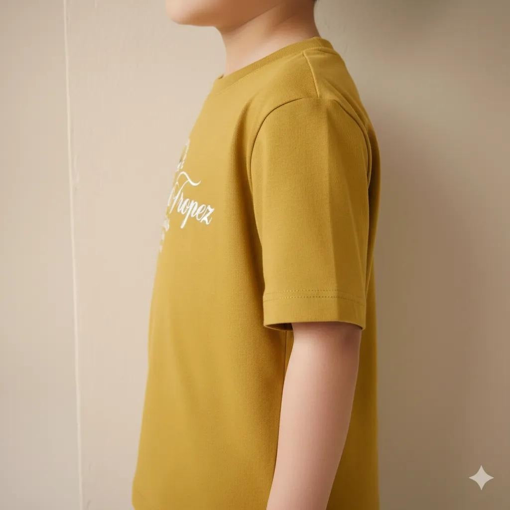 Boy Mustard Printed Round Neck T-Shirt
