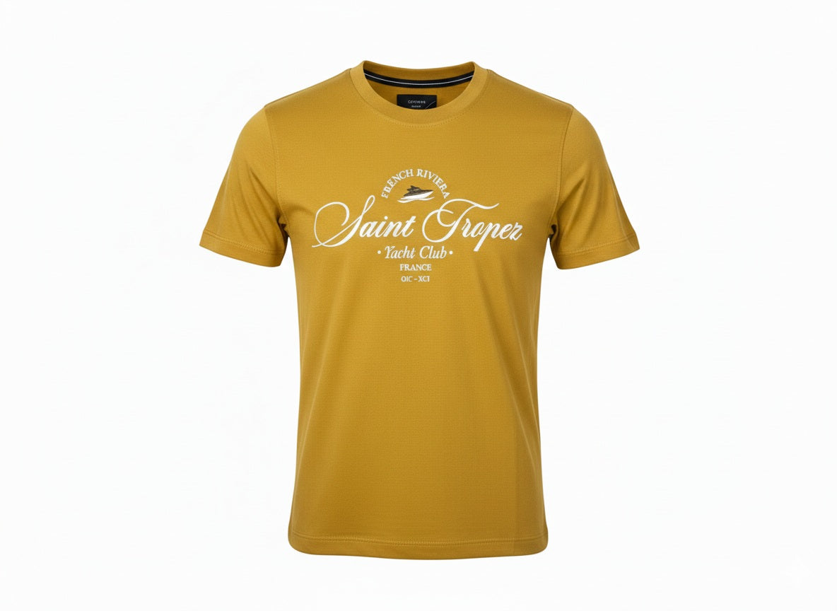 Boy Mustard Printed Round Neck T-Shirt