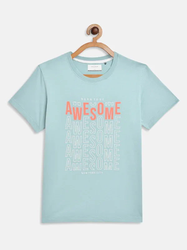 Octave Boys Blue Typography Printed Applique T-Shirt