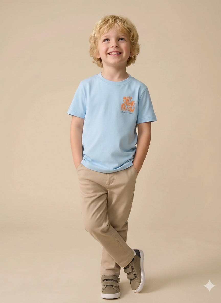 Boy Delicate Blue Round Neck T-Shirt