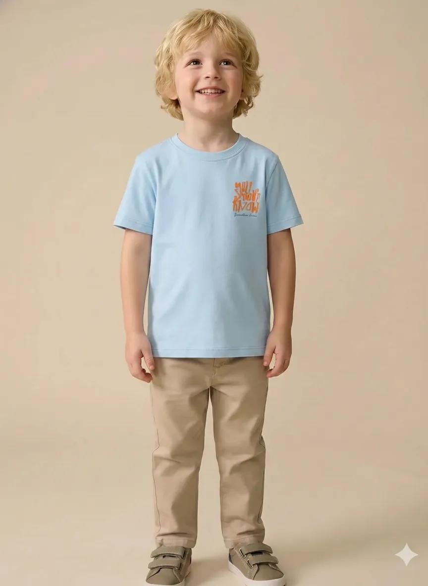 Boy Delicate Blue Round Neck T-Shirt
