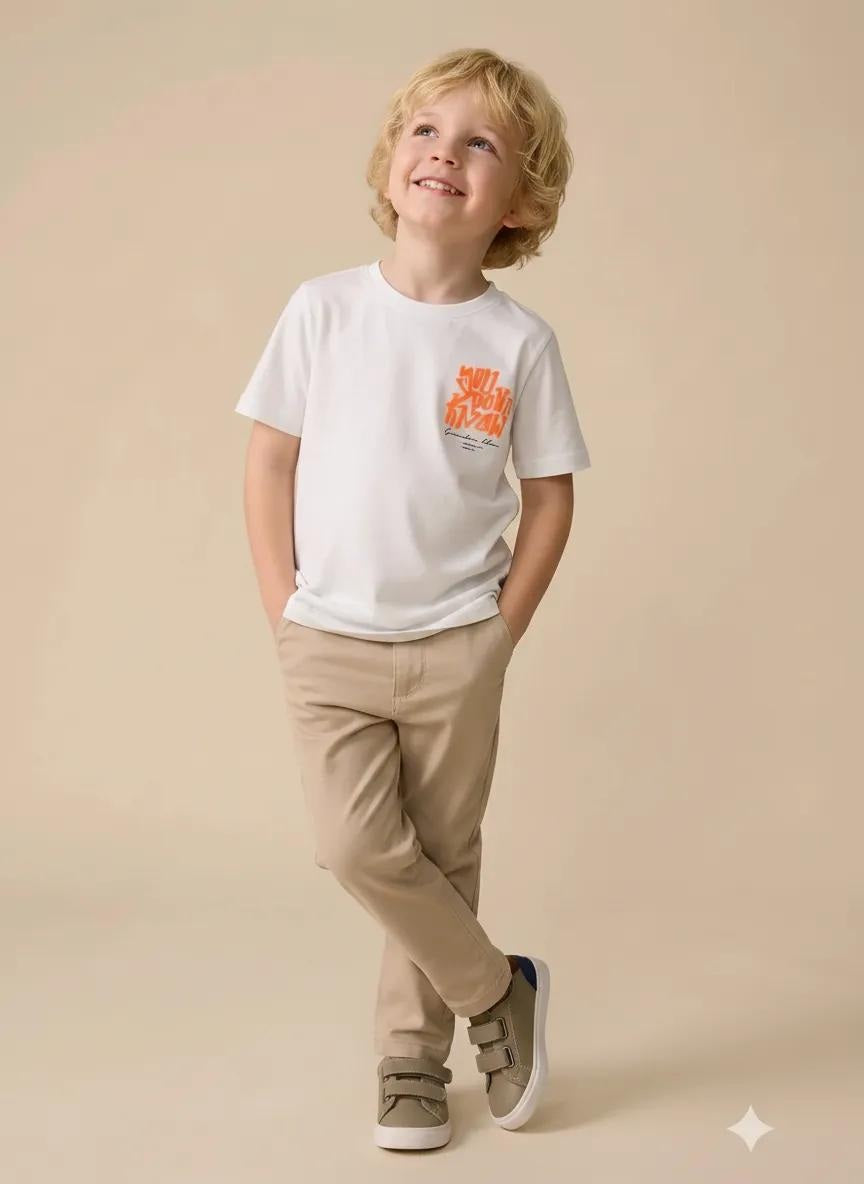 Boy Off White Round Neck T-Shirt