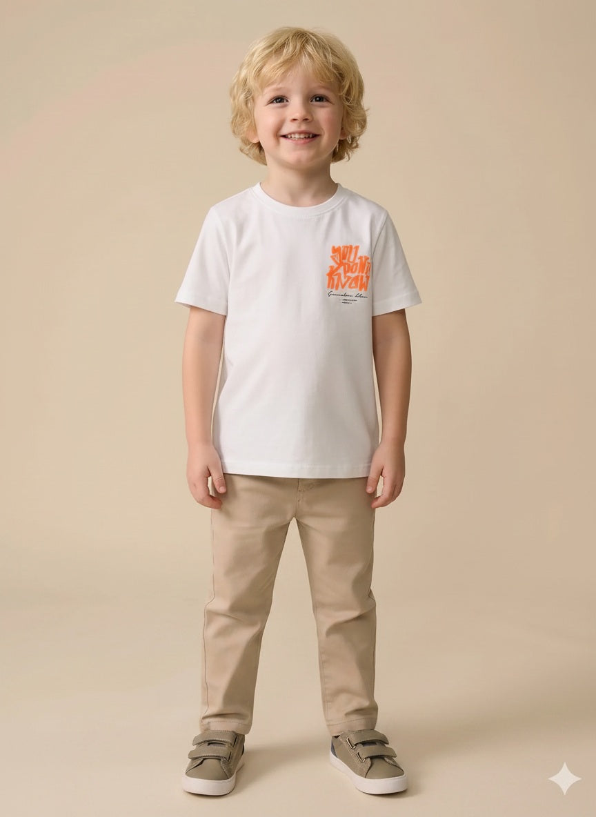 Boy Off White Round Neck T-Shirt