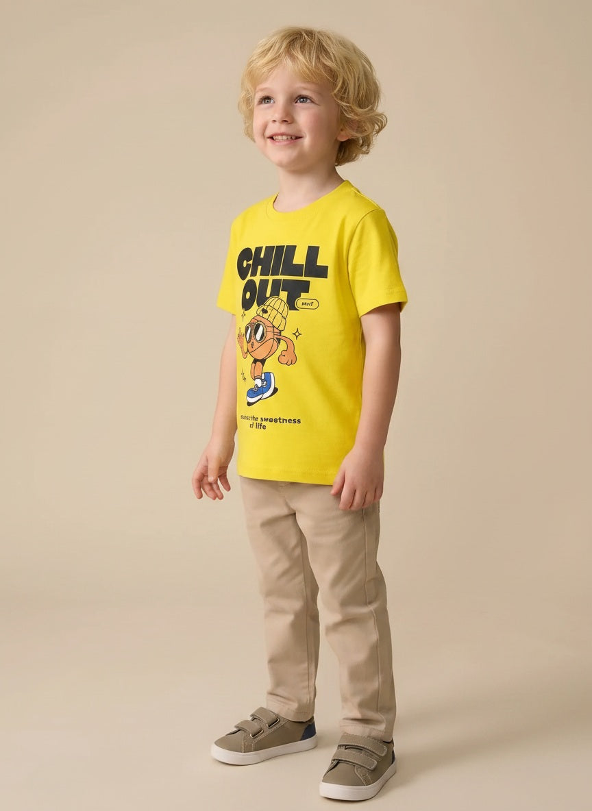 Boy Cyber Yellow Round Neck T-Shirt