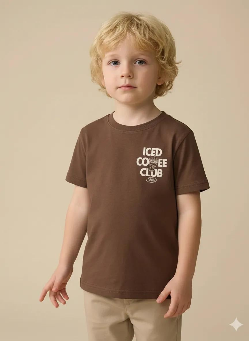 Octave Boys Tiramisu Brown Round Neck Cotton Tshirts