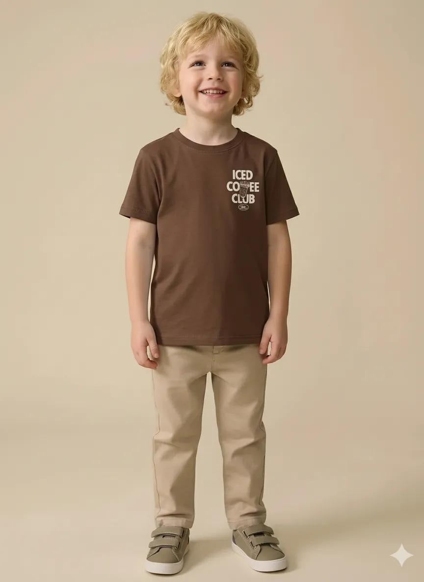 Octave Boys Tiramisu Brown Round Neck Cotton Tshirts