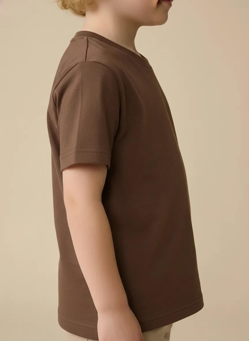 Octave Boys Tiramisu Brown Round Neck Cotton Tshirts