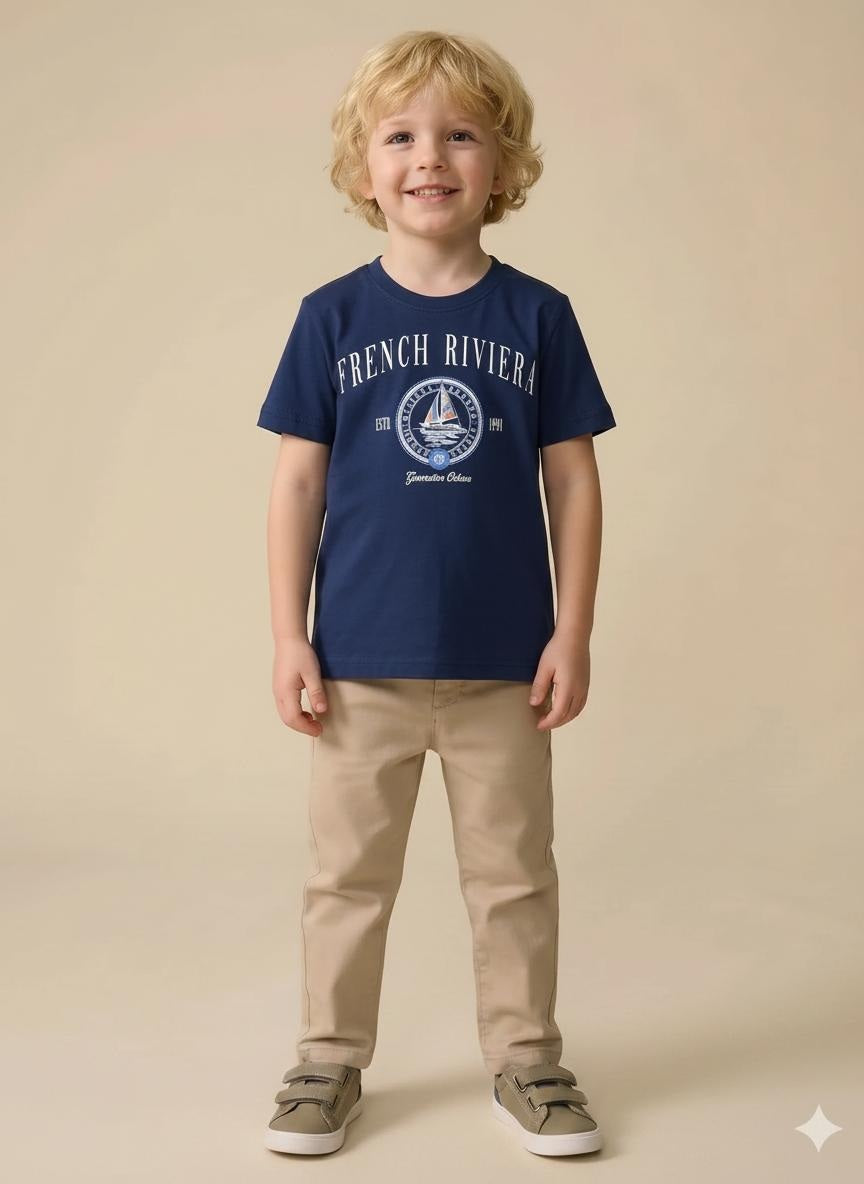 Boy Indigo Melange Round Neck T-Shirt