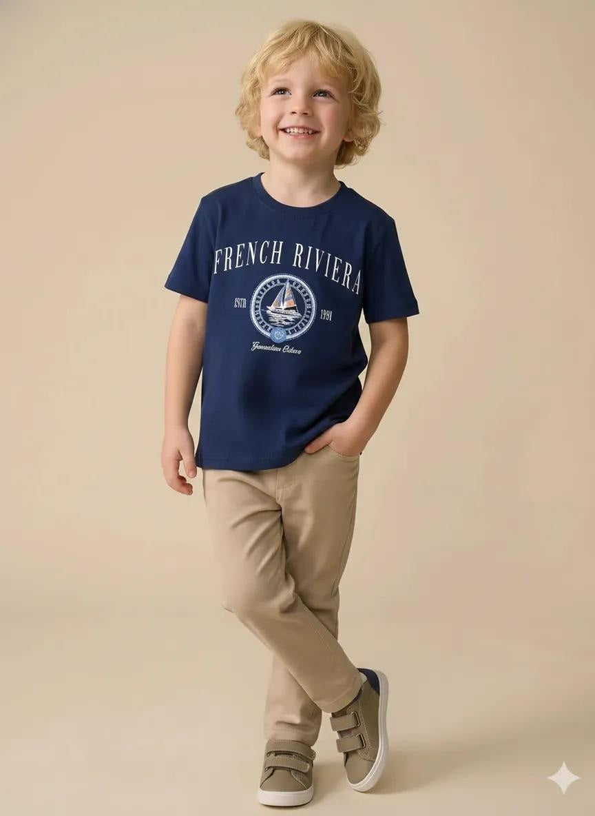 Boy Indigo Melange Round Neck T-Shirt