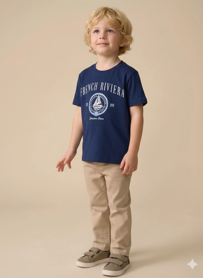 Boy Indigo Melange Round Neck T-Shirt