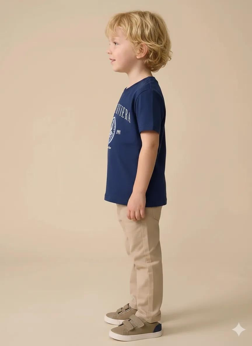Boy Indigo Melange Round Neck T-Shirt