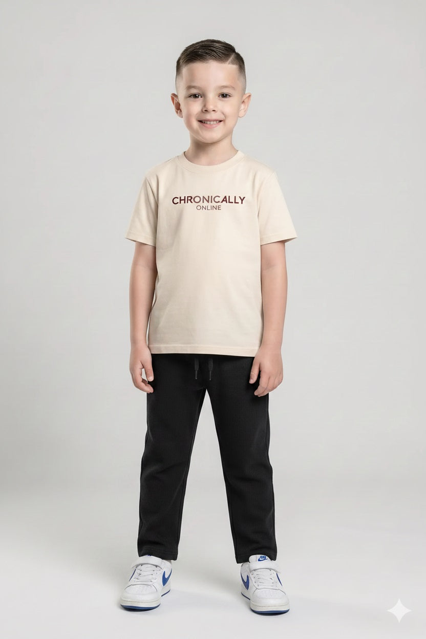 Boys Black Regular Fit Textured Joggers