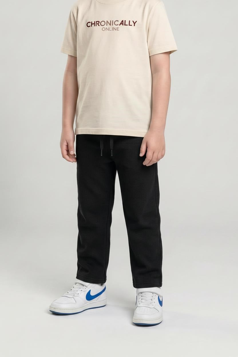 Boys Black Regular Fit Textured Joggers