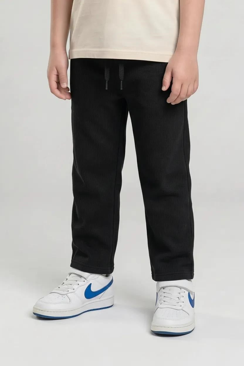 Boys Black Regular Fit Textured Joggers