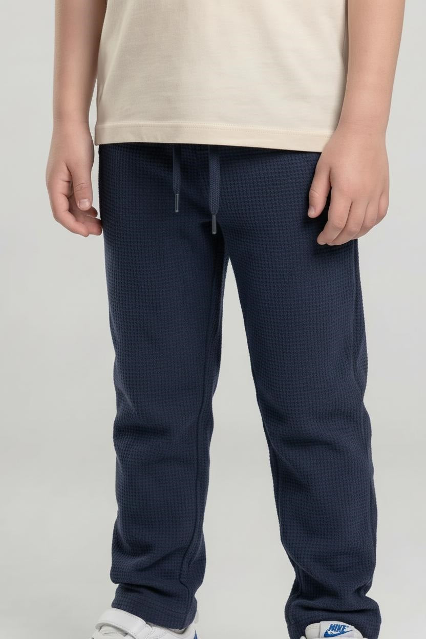 Boys Navy Regular Fit Textured Joggers