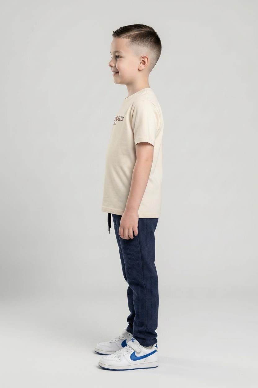Boys Navy Regular Fit Textured Joggers