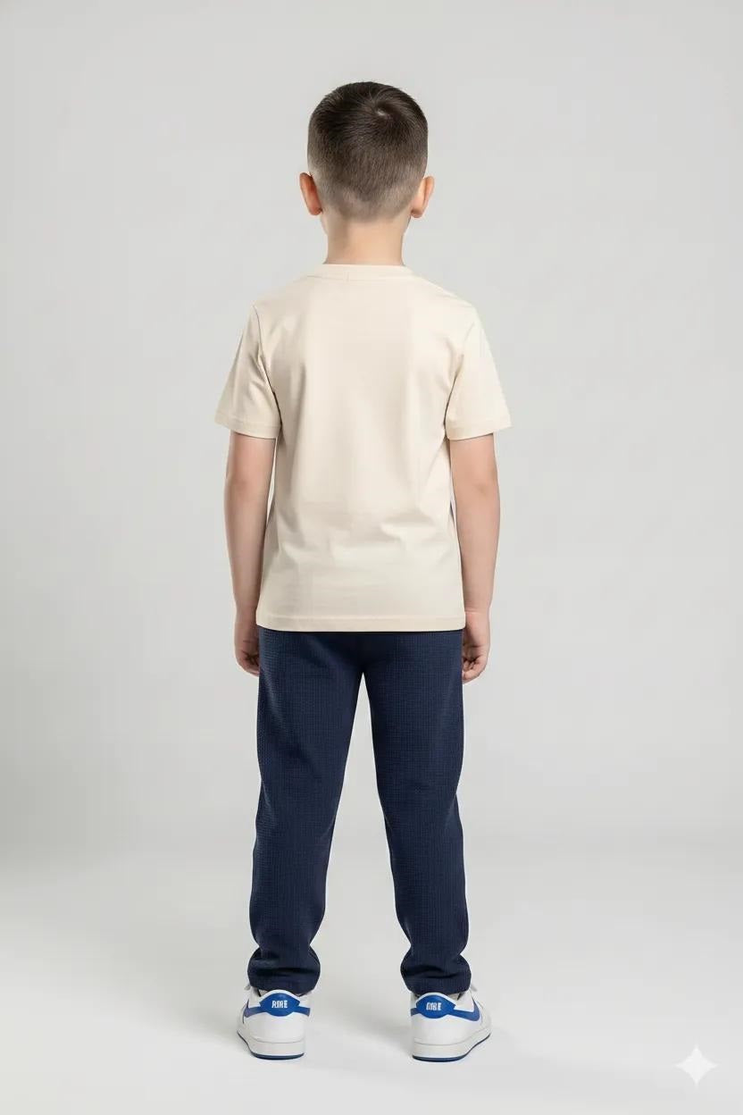 Boys Navy Regular Fit Textured Joggers