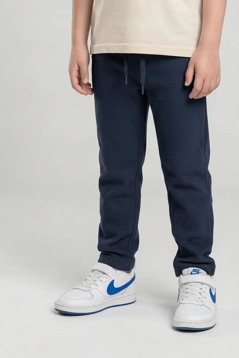 Boys Navy Regular Fit Textured Joggers
