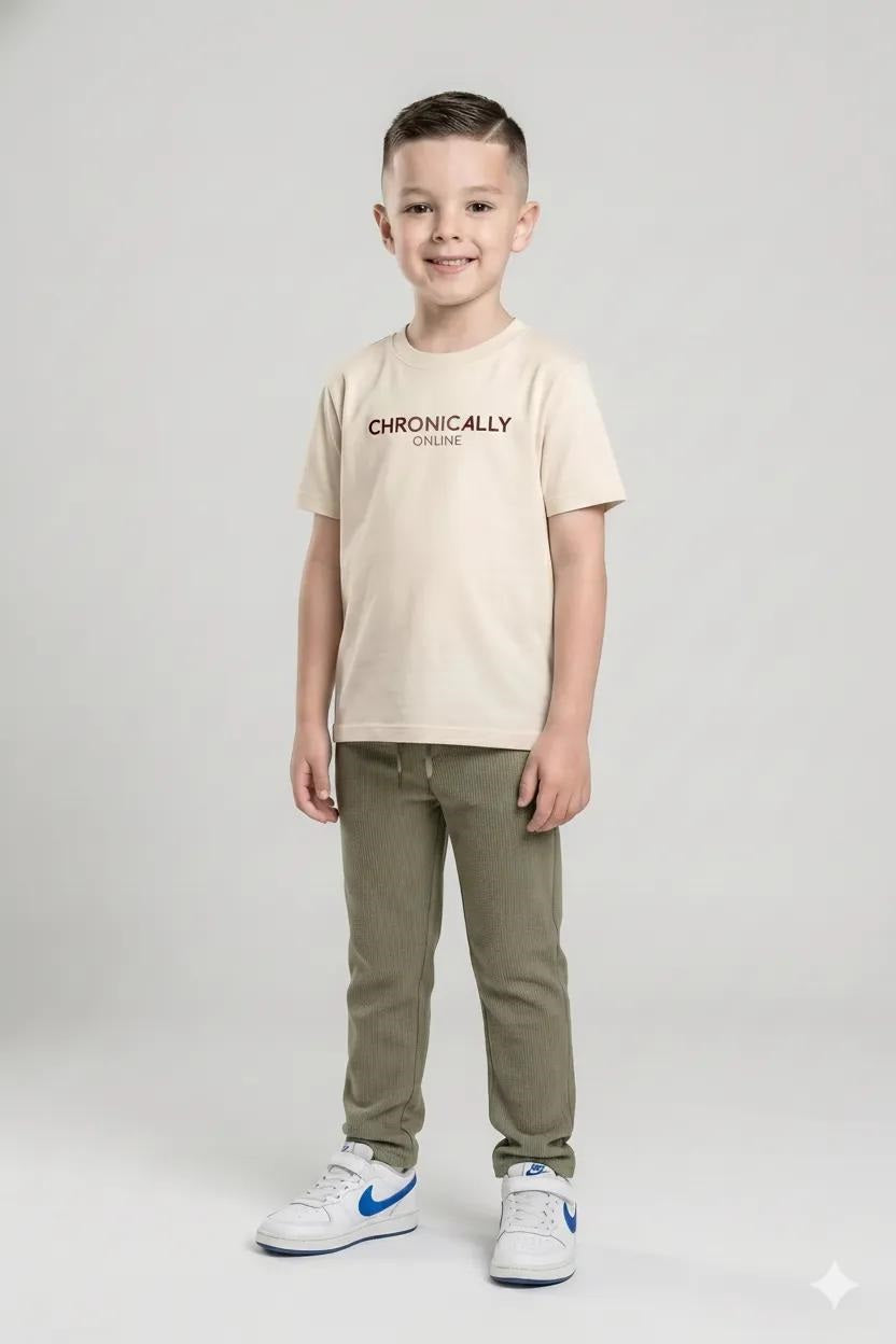 Boys Olive Regular Fit Textured Joggers