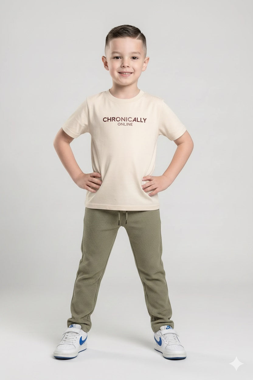 Boys Olive Regular Fit Textured Joggers