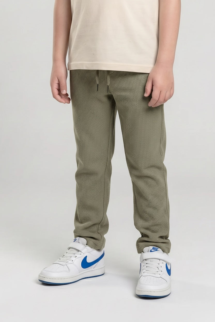 Boys Olive Regular Fit Textured Joggers