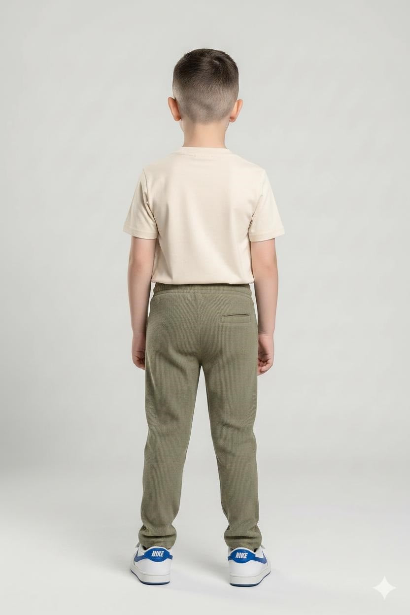 Boys Olive Regular Fit Textured Joggers