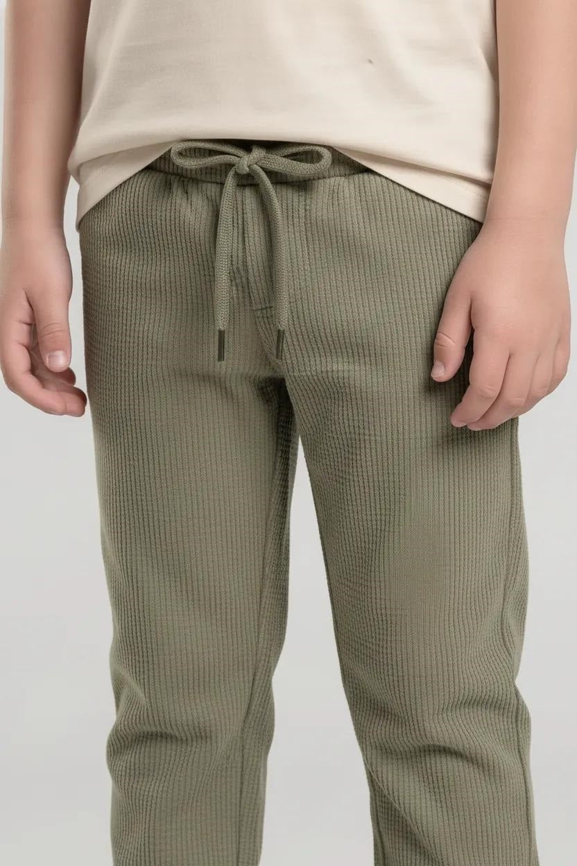 Boys Olive Regular Fit Textured Joggers