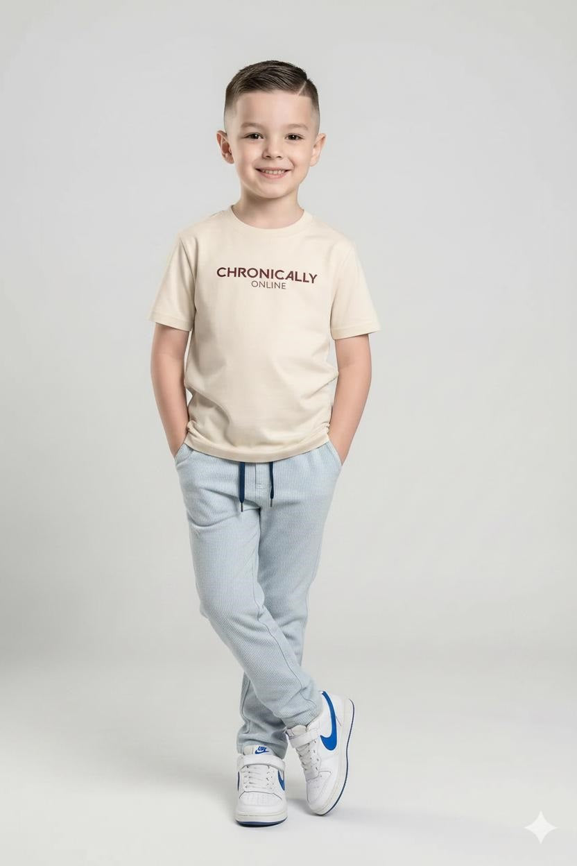 Boys Pearl Blue Regular Fit Striped Joggers