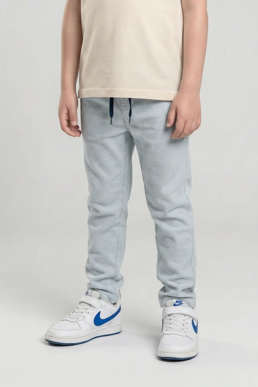 Boys Pearl Blue Regular Fit Striped Joggers
