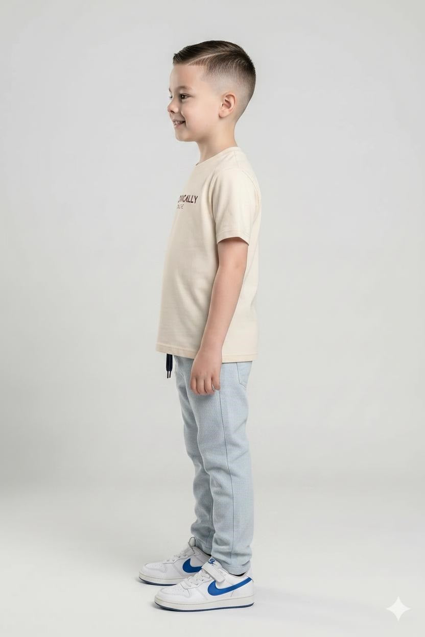 Boys Pearl Blue Regular Fit Striped Joggers