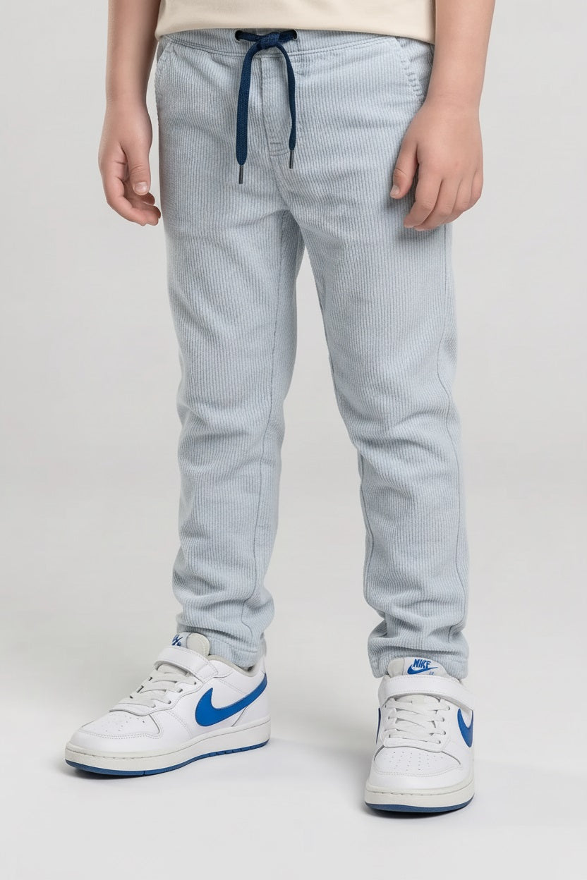 Boys Pearl Blue Regular Fit Striped Joggers