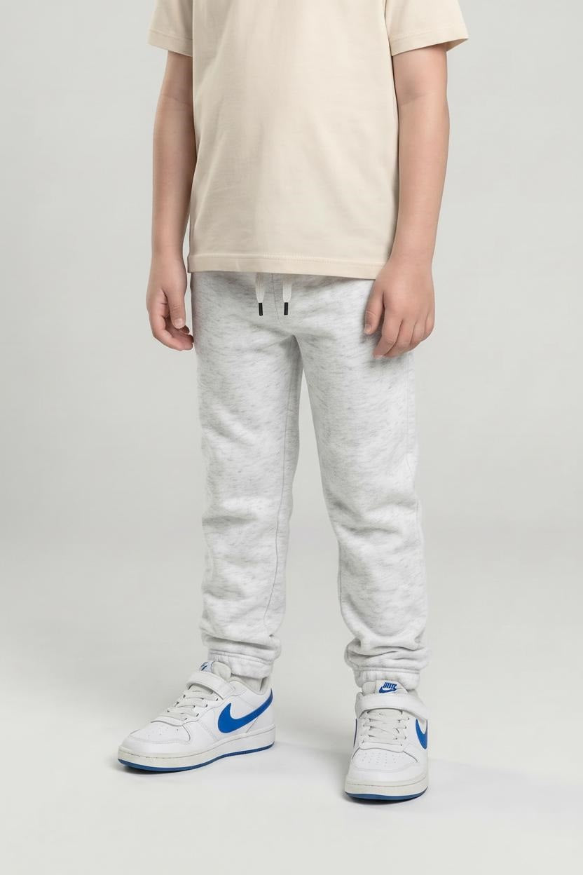 Boys White Melange Regular Fit Joggers
