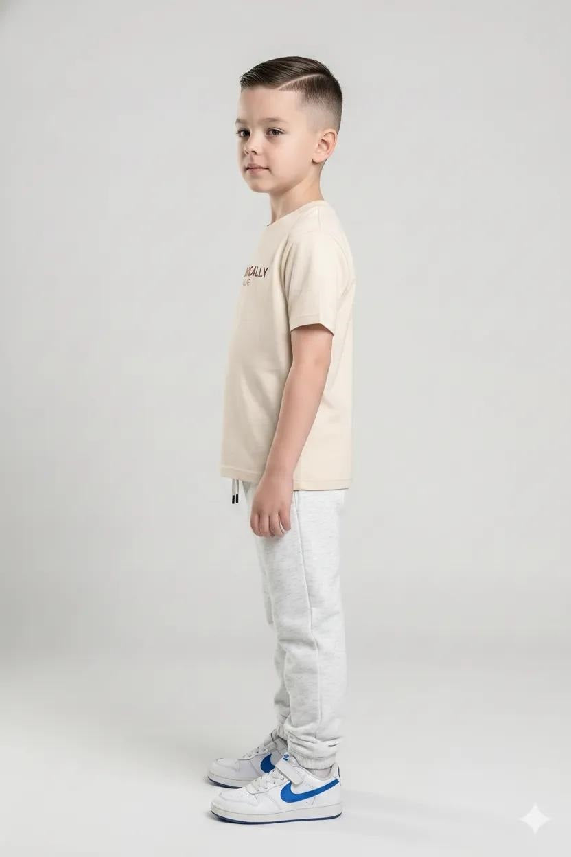 Boys White Melange Regular Fit Joggers