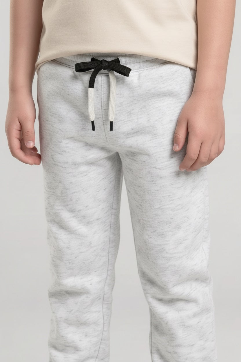 Boys White Melange Regular Fit Joggers