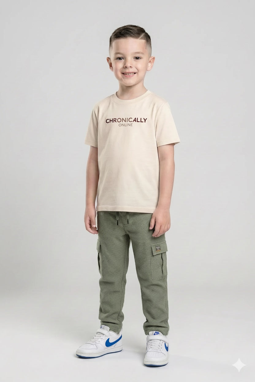 Boys Olive Regular Fit Textured Cargos