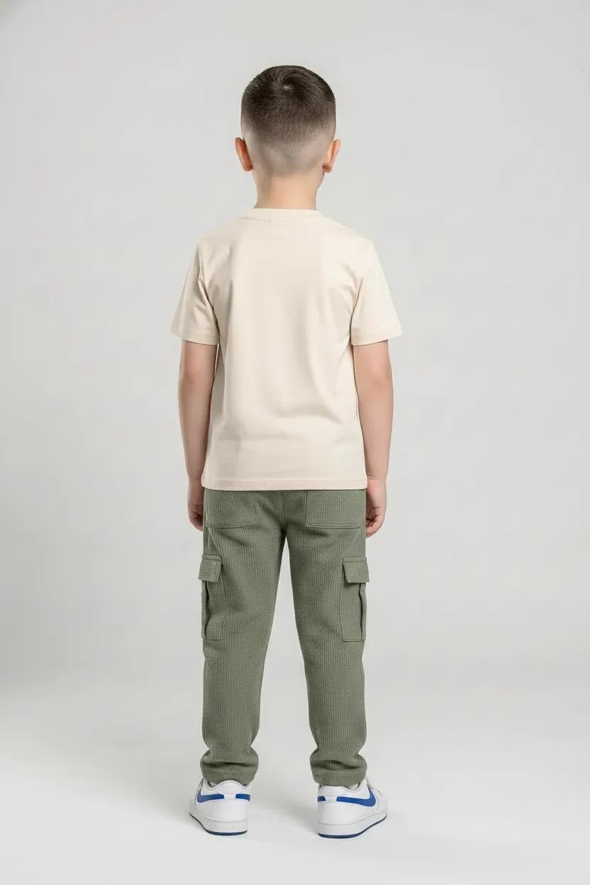 Boys Olive Regular Fit Textured Cargos
