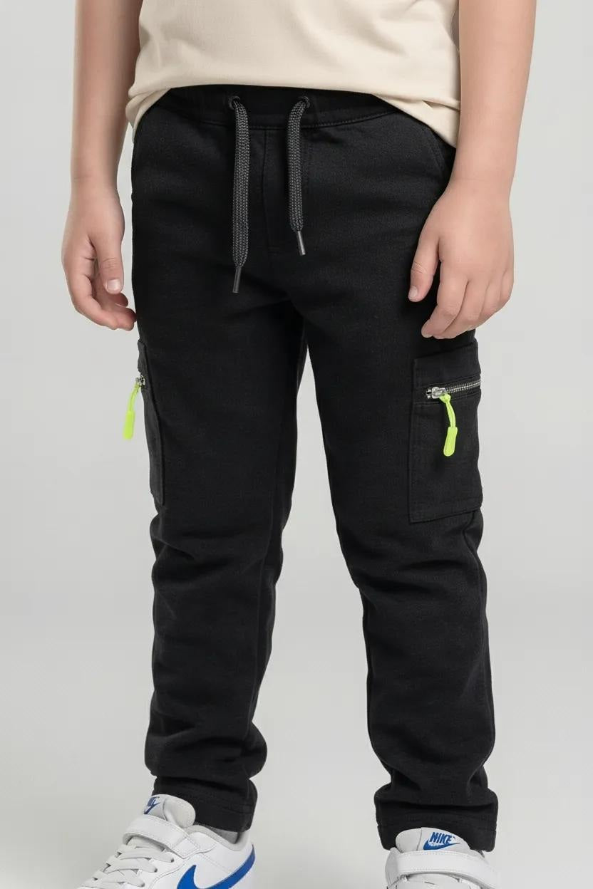 Octave Boys Black Regular Fit Track Pants