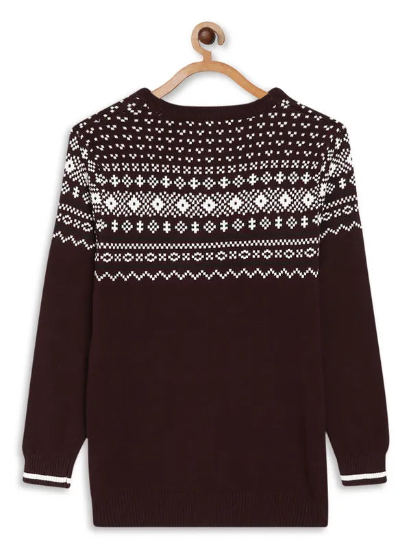 Octave Boys Burgundy  White Printed Cotton Pullover