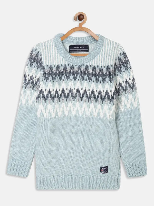 Octave Boys Teal White Printed Pullover