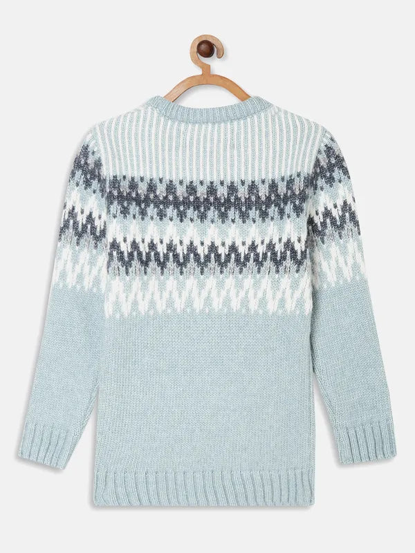 Octave Boys Teal White Printed Pullover