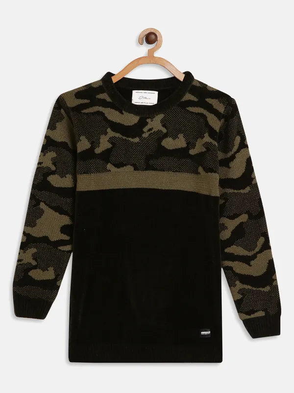 Boys Black Printed Pullover